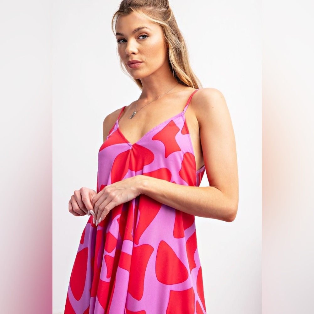 Women’s Asymmetrical Slip Dress in Pink & Red - Picture 4 of 4